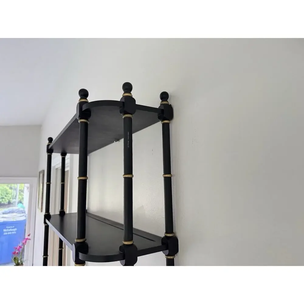 VTG Bombay Co 1991 Faux Bamboo 3 Tier Wall Shelf Stand Black Gold 31x29x8”